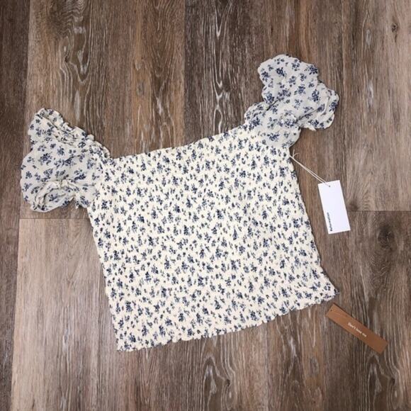 Reformation Jess Smocked Cropped Floral Top XL - Picture 2 of 9
